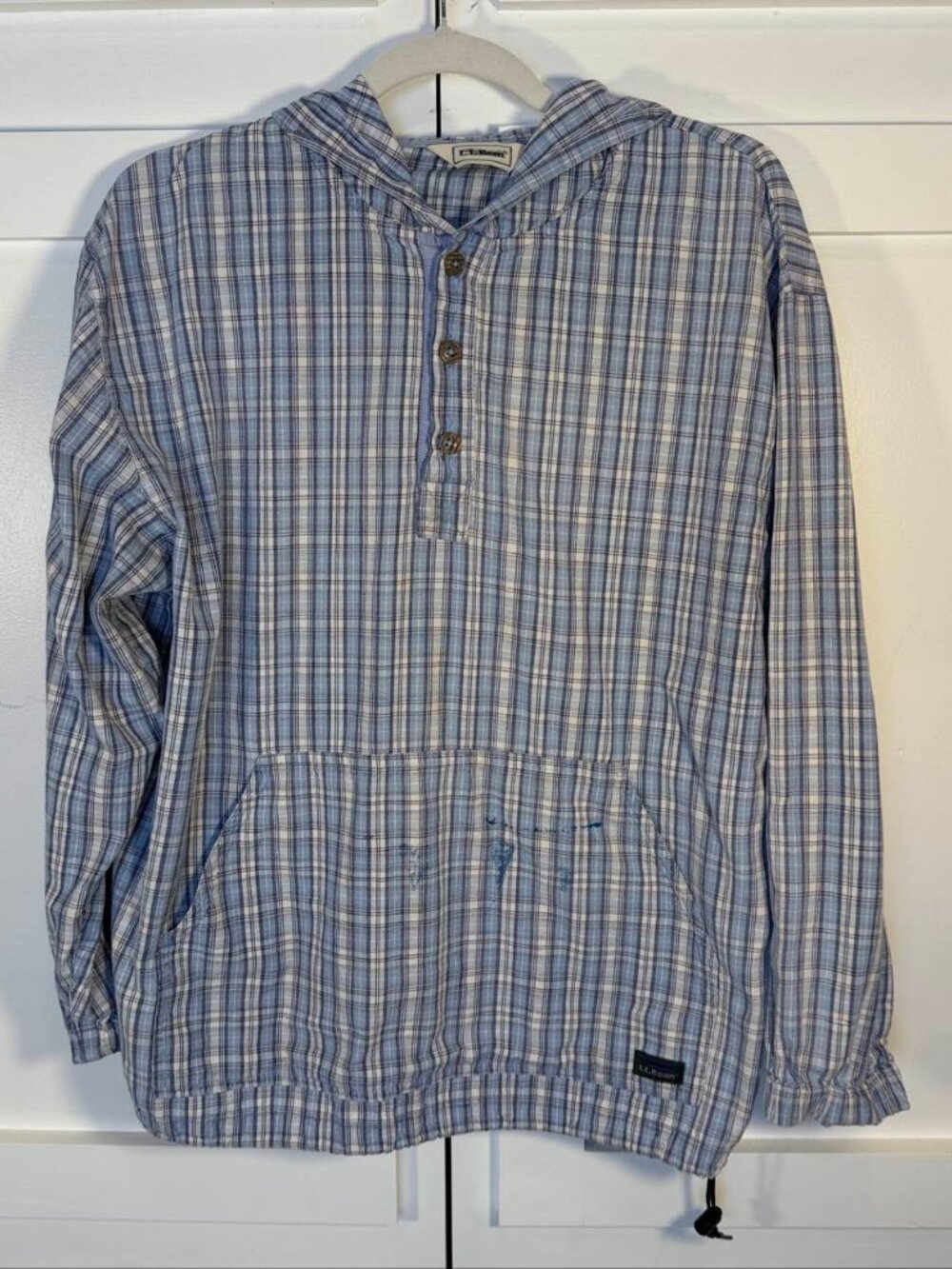 L.L.Bean Blue Boys' Kids Plaid Hooded Pullover XL